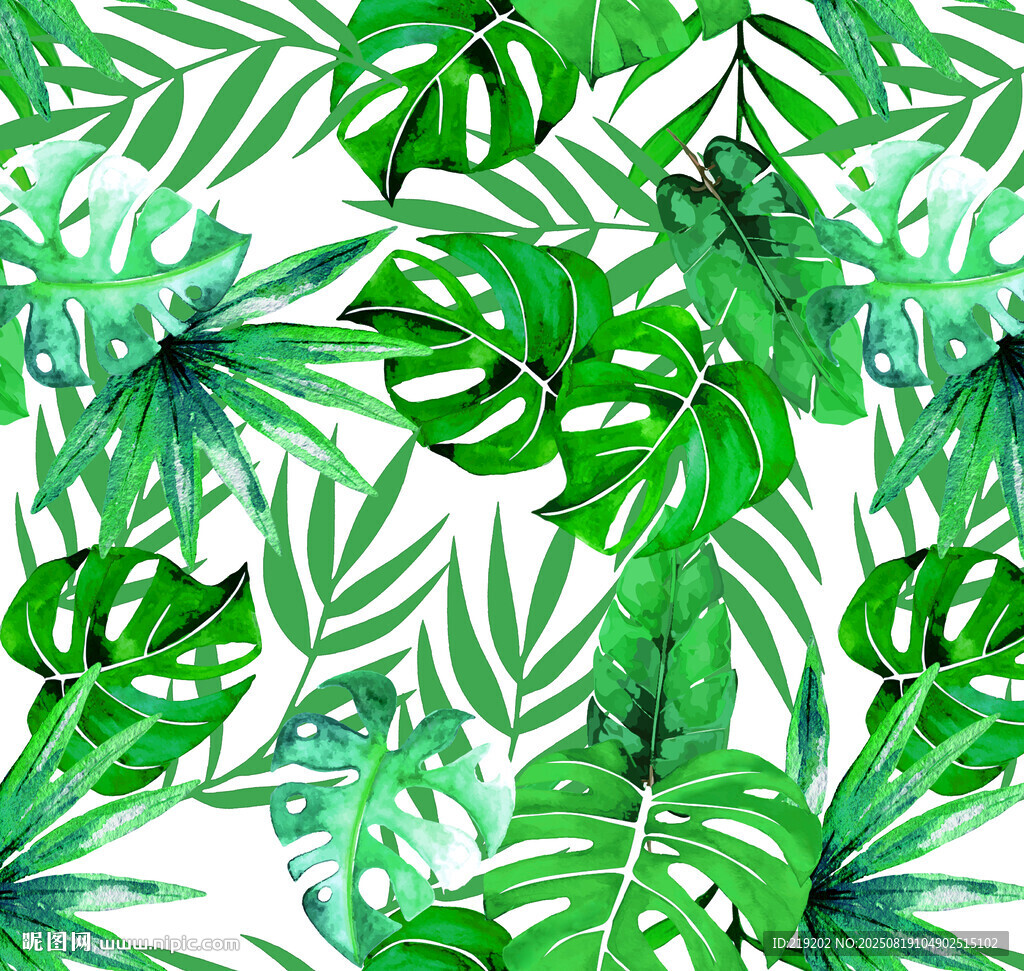 熱帶綠植水彩圖案背景