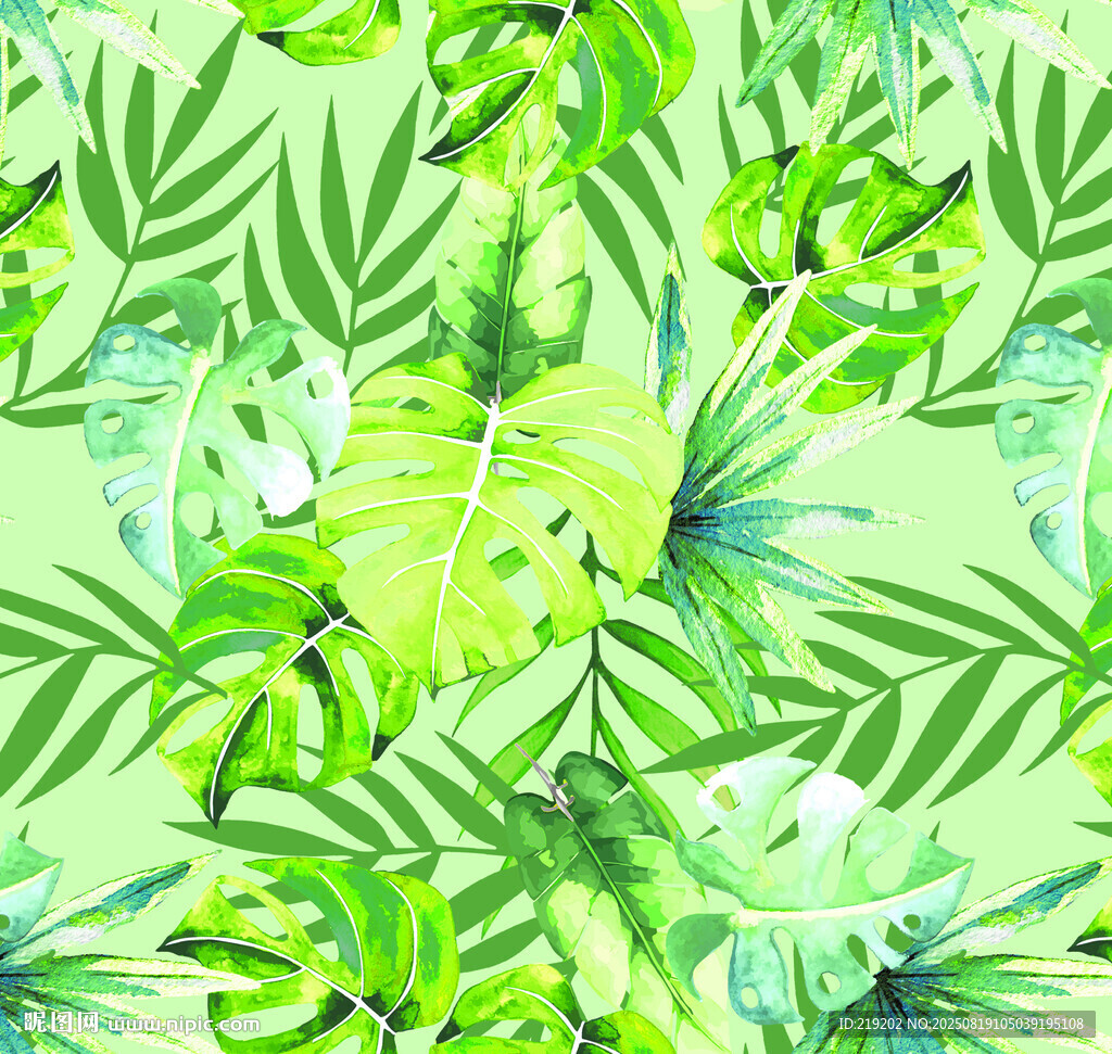 清新綠植水彩無縫圖案