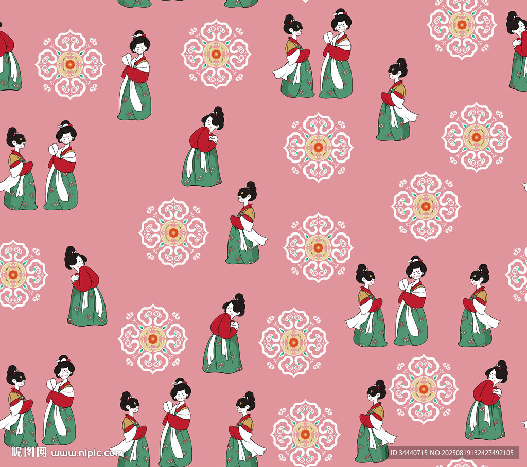 傳統(tǒng)古風(fēng)女子花卉圖案背景