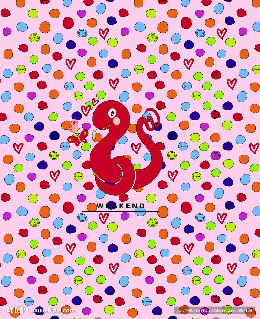 多彩圓點(diǎn)中的紅色天鵝圖案