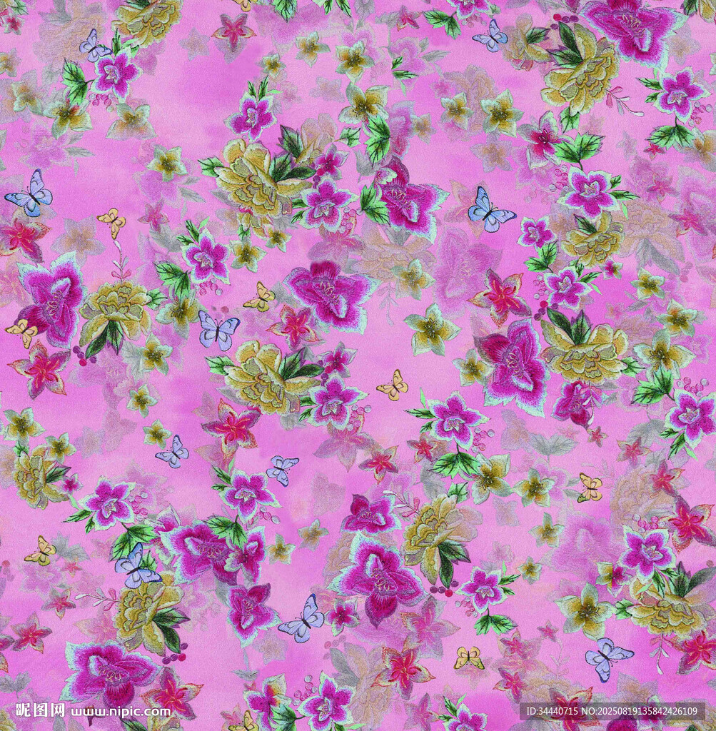 粉色花卉圖案布料紋理