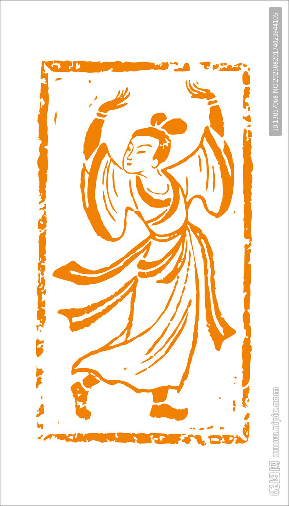 古代舞者形象剪紙圖案