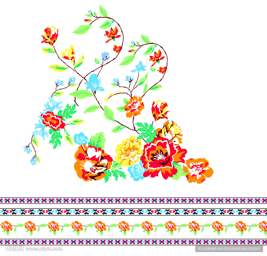 多彩花卉刺繡圖案設(shè)計(jì)