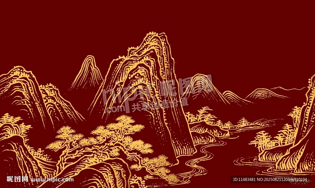 金色山水國畫裝飾
