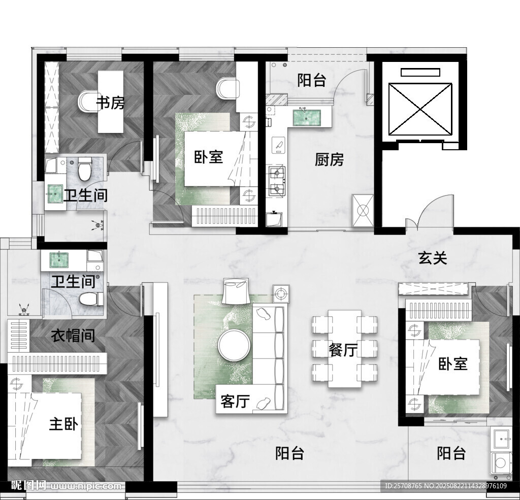 現(xiàn)代簡約三室戶型平面圖