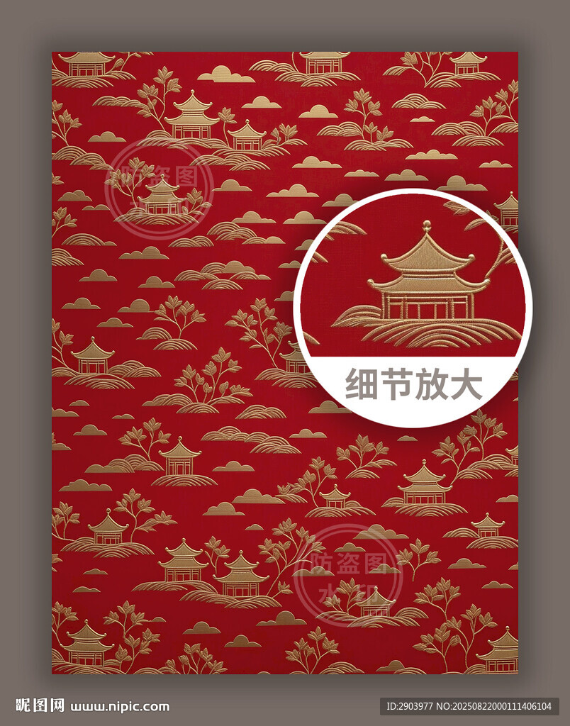 紅色華麗中式古典元素花紋圖案