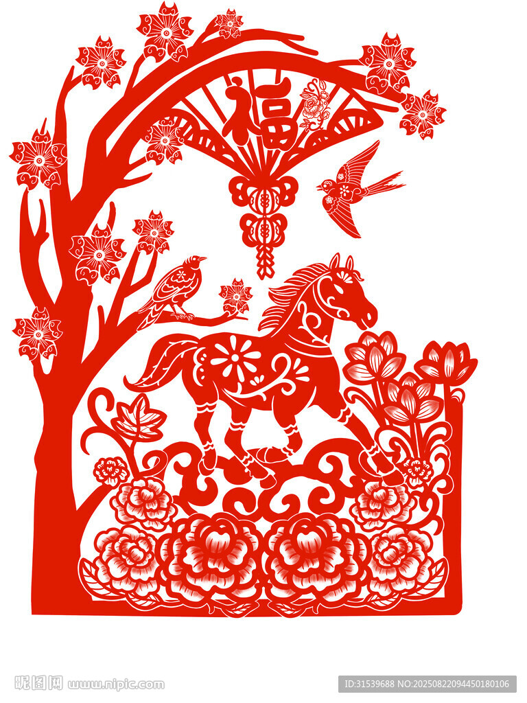 中國風(fēng)馬年形象插畫剪紙元素