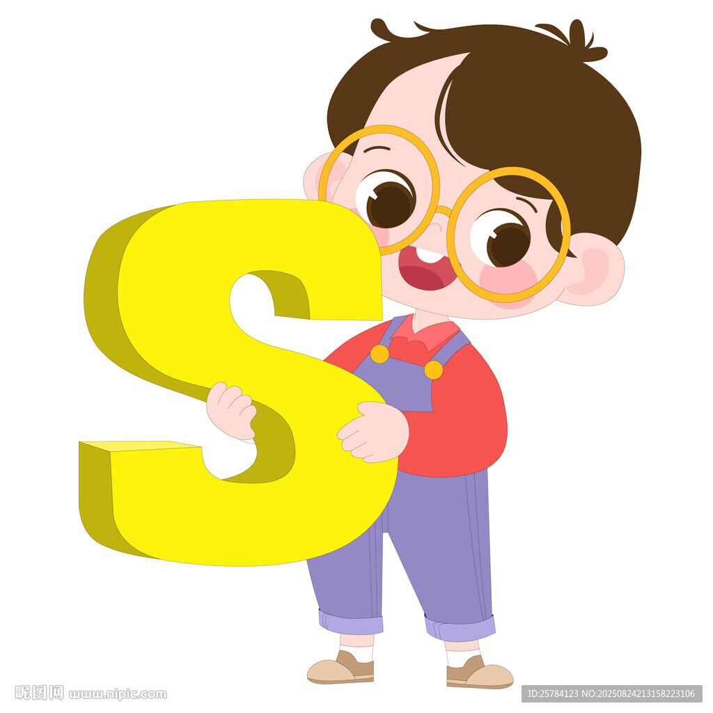 開學(xué)季英語(yǔ)課抱著字母S的男孩