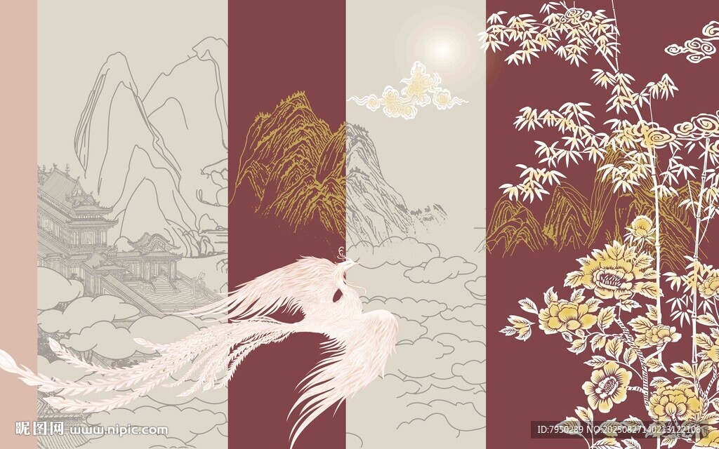 中式古風(fēng)花鳥(niǎo)山水插畫
