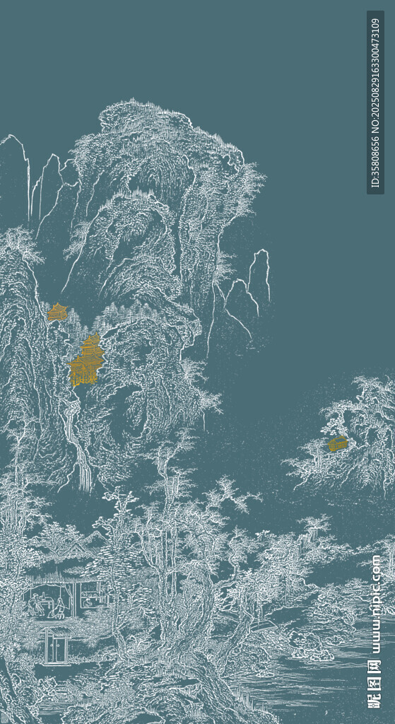 手繪線條山水裝飾畫掛畫