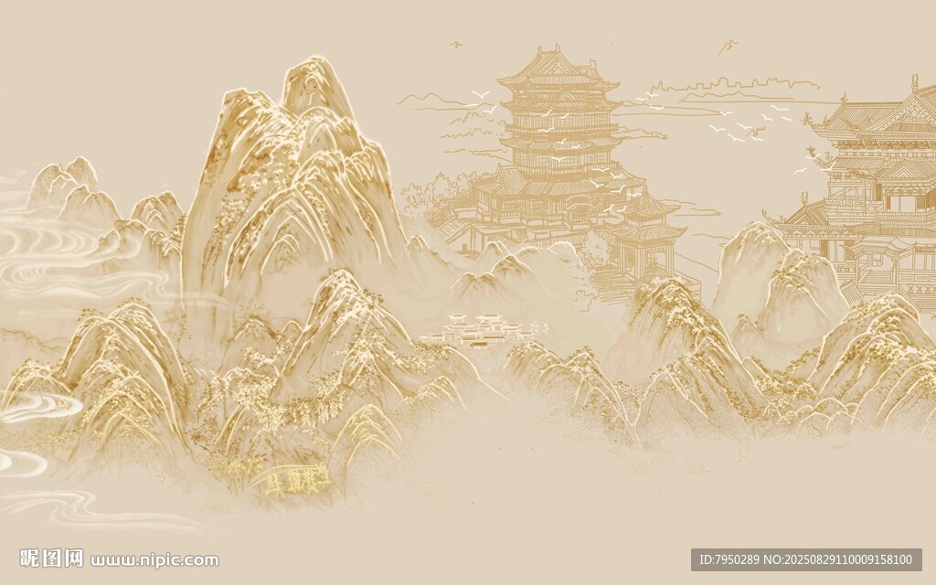 金色山水浮雕景觀