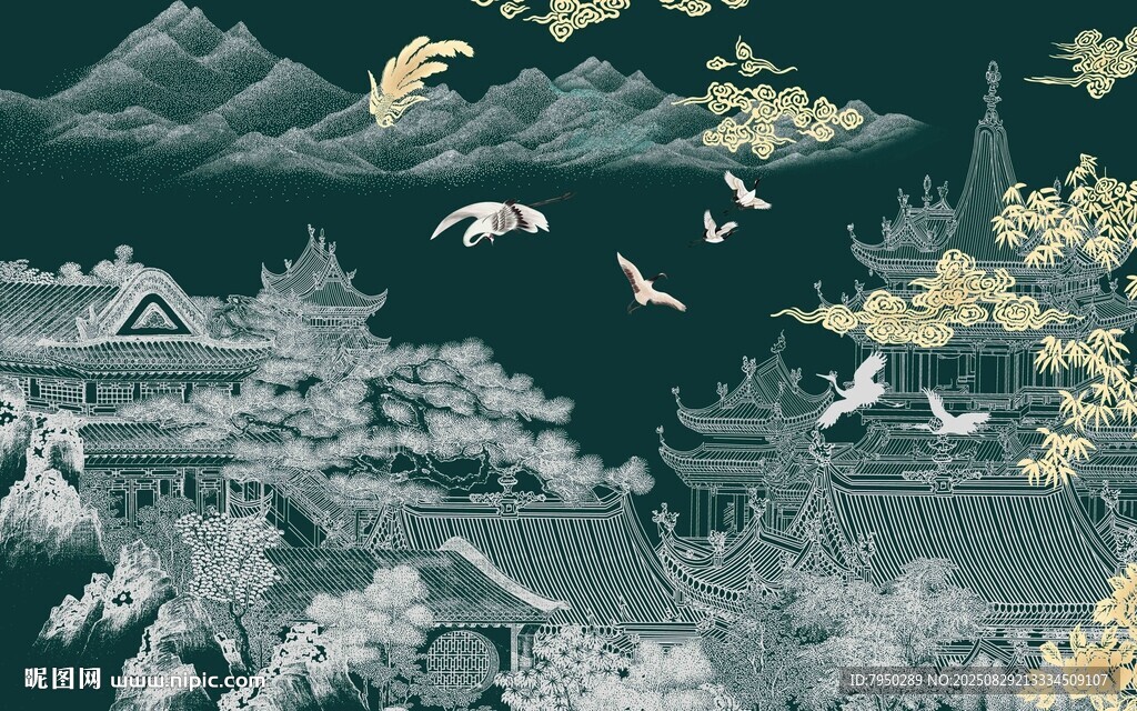 水墨風(fēng)中式山水景觀圖