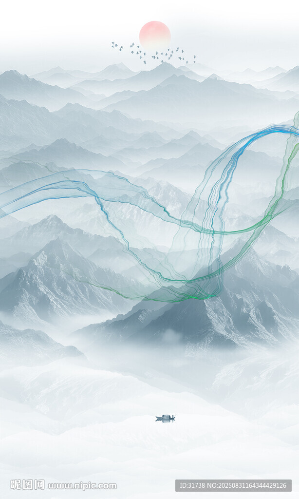 玄關(guān)飄帶水墨山水畫