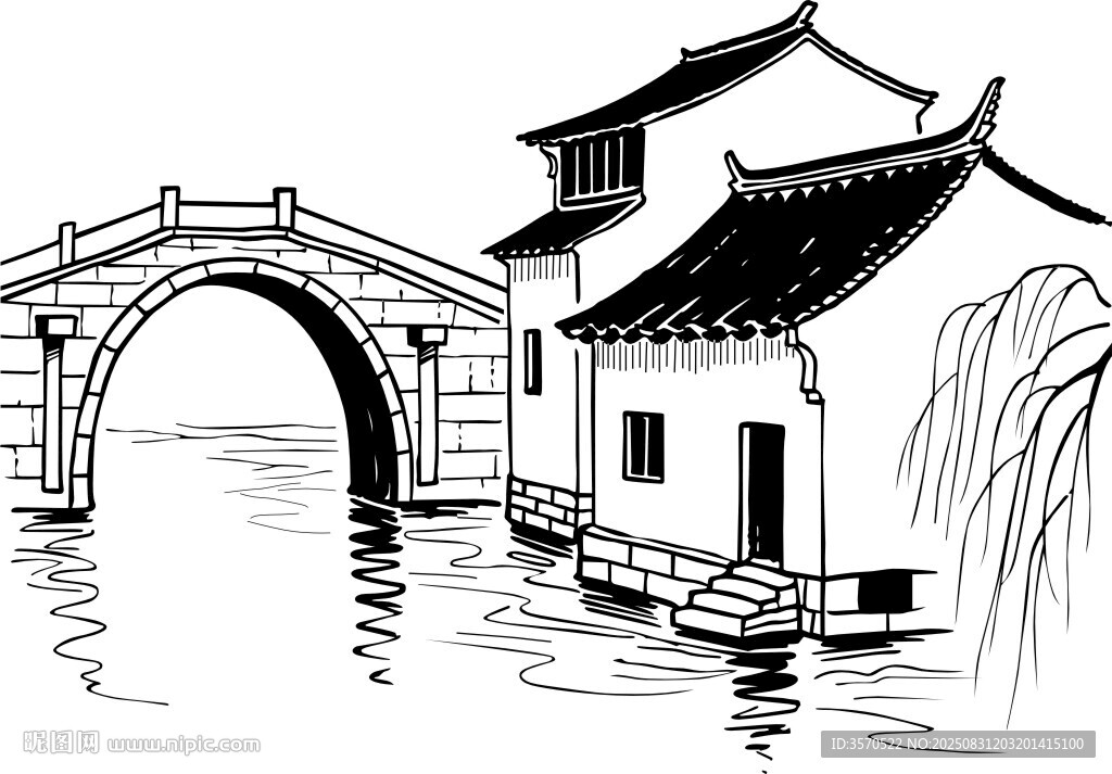 江南水鄉(xiāng)橋畔民居