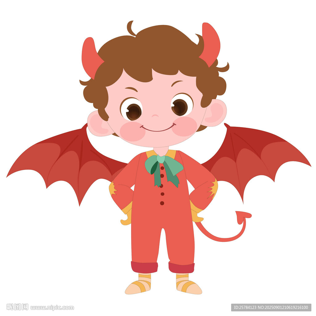 萬(wàn)圣節(jié)穿惡魔服裝長(zhǎng)犄角男孩插畫