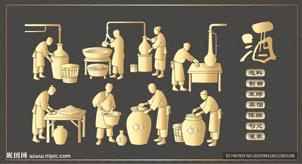 古代釀酒場(chǎng)景浮雕圖