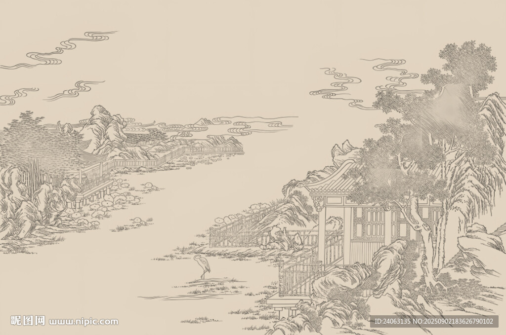 古典山水屏風(fēng)背景墻