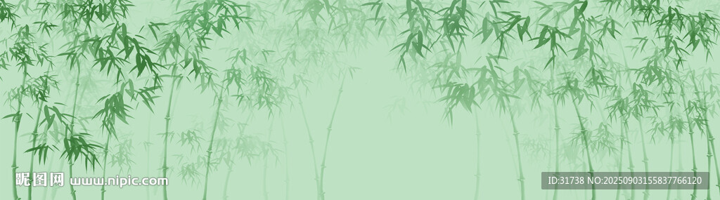 新中式綠色水墨竹子背景墻