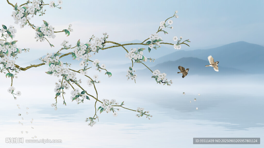 新中式工筆花鳥山水畫背景