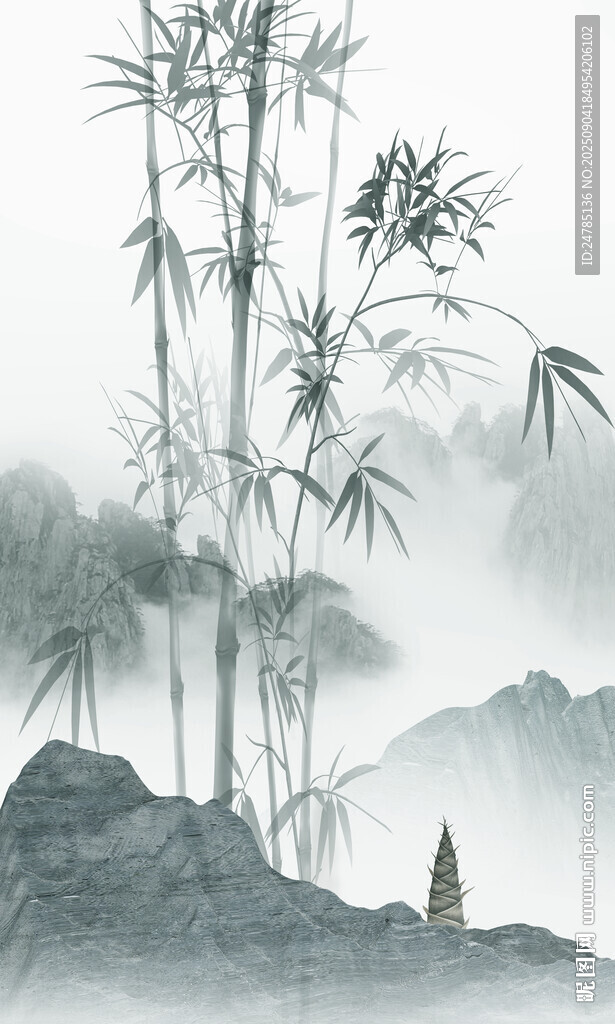 豎幅水墨竹子