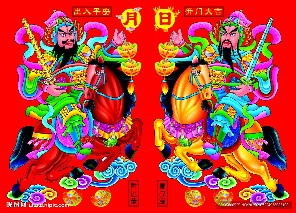 傳統(tǒng)彩色門(mén)神年畫(huà)圖案