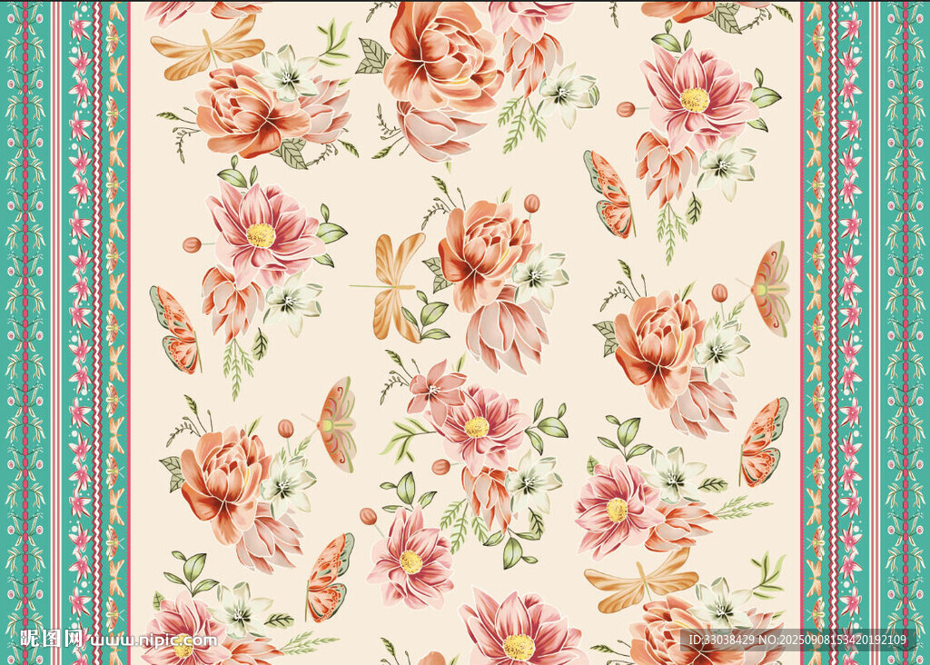 復(fù)古花卉圖案布料紋理