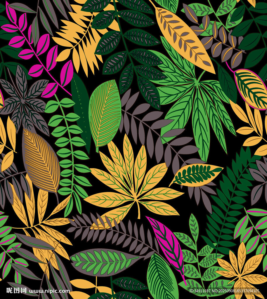 熱帶植物多彩圖案背景
