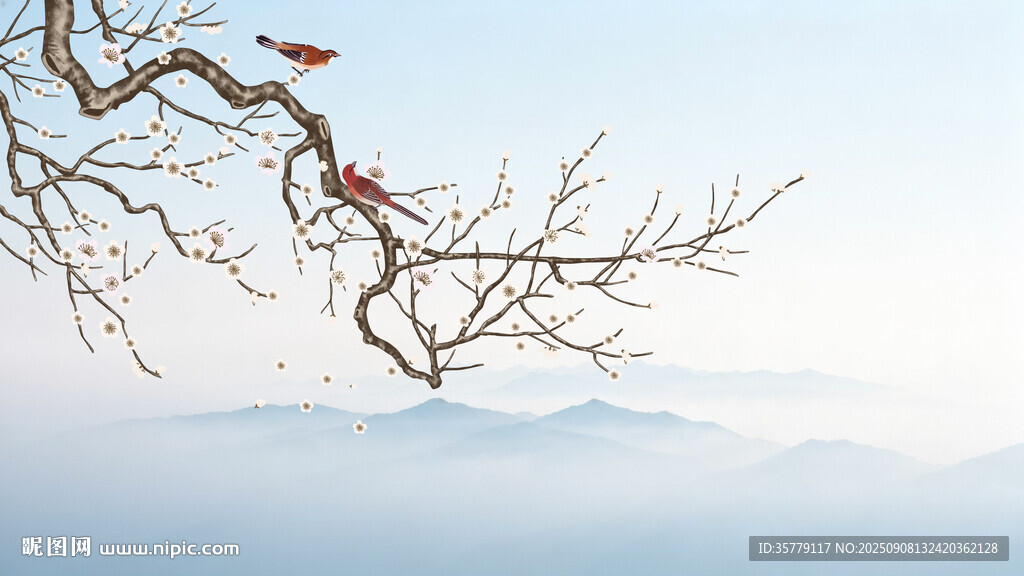 中式背景花鳥圖