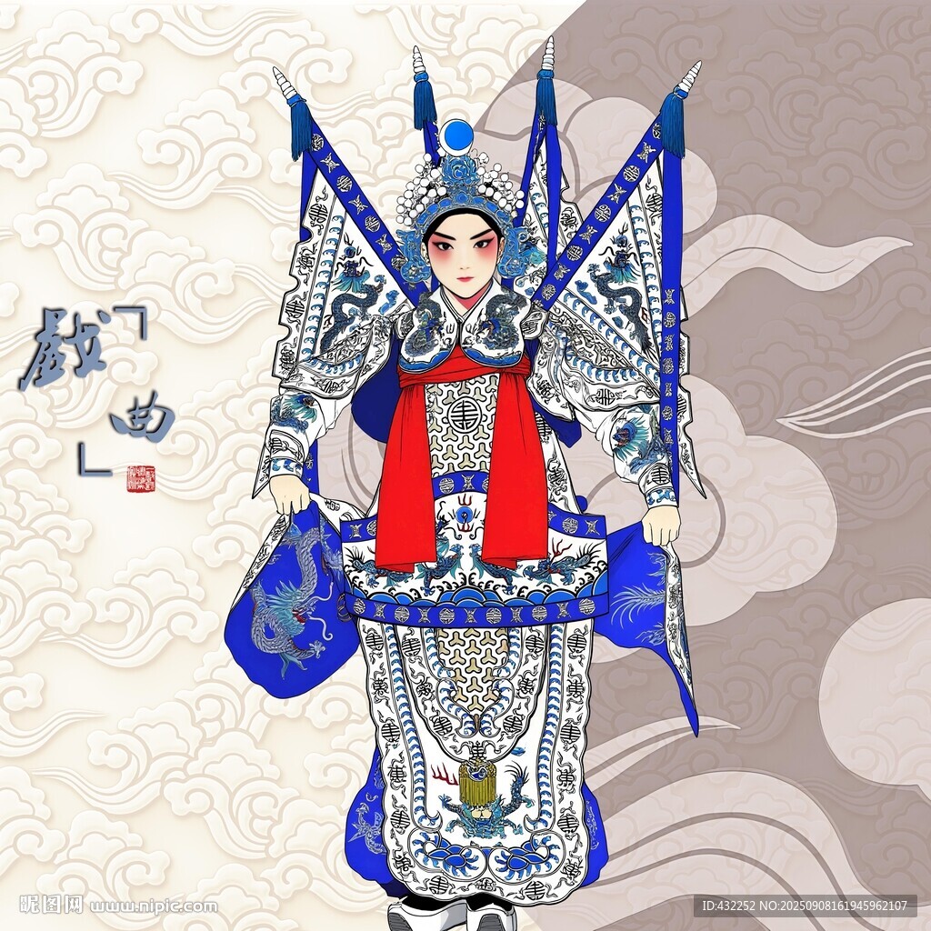 京劇武將扮相插畫