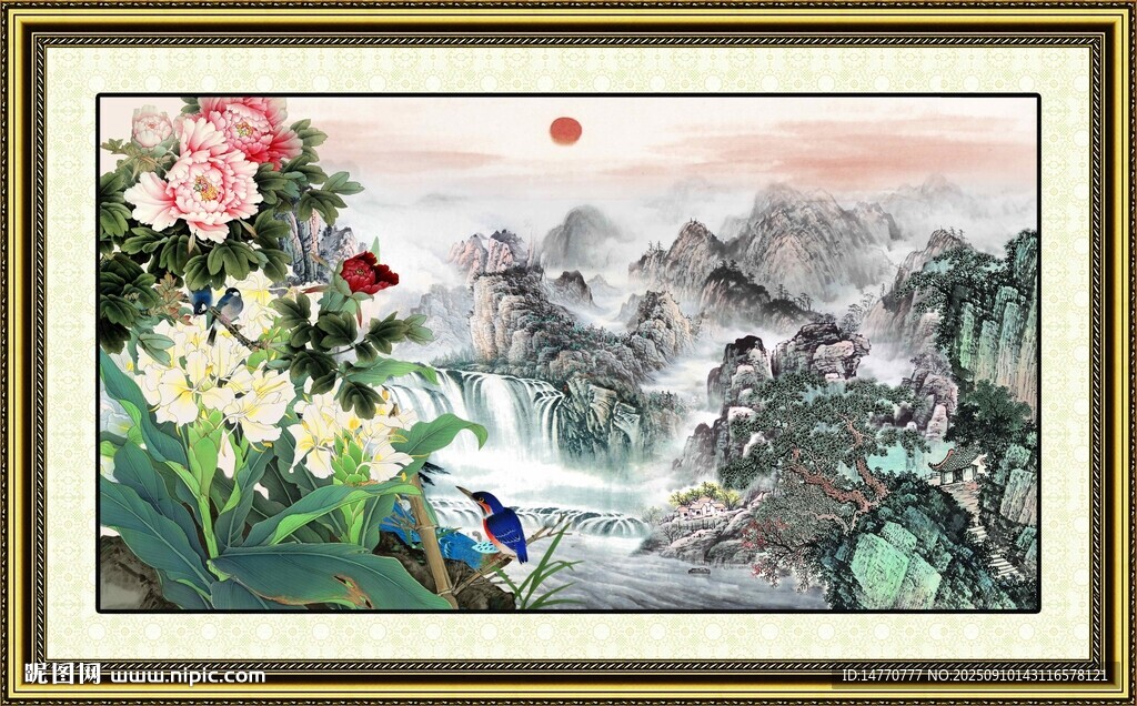 中式山水花卉裝飾畫