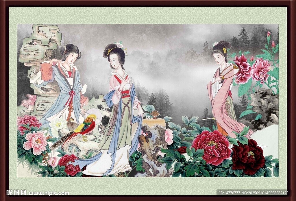 古典仕女賞花圖