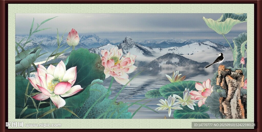 水墨荷花山水意境畫(huà)作