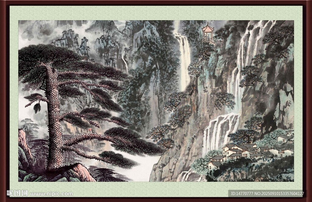 水墨山水瀑布風(fēng)景圖