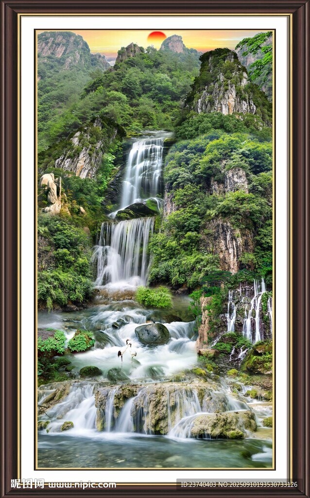 山水瀑布風景畫
