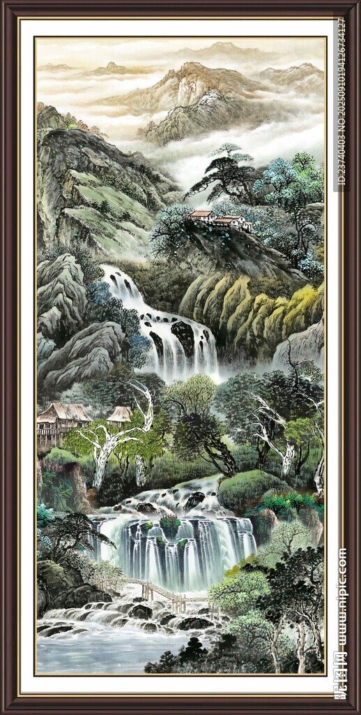 山水瀑布中式風(fēng)景畫(huà)作