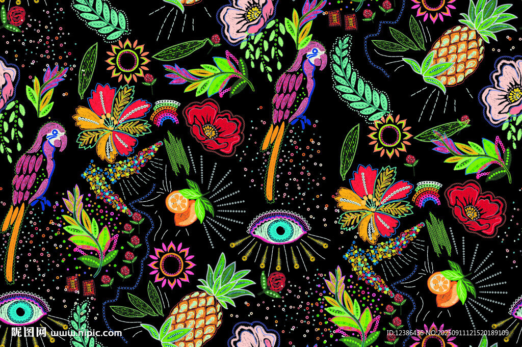 刺繡鸚鵡