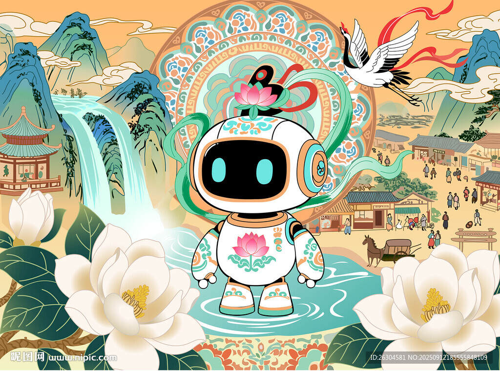 中國風(fēng)機(jī)器人置身中式奇幻場景
