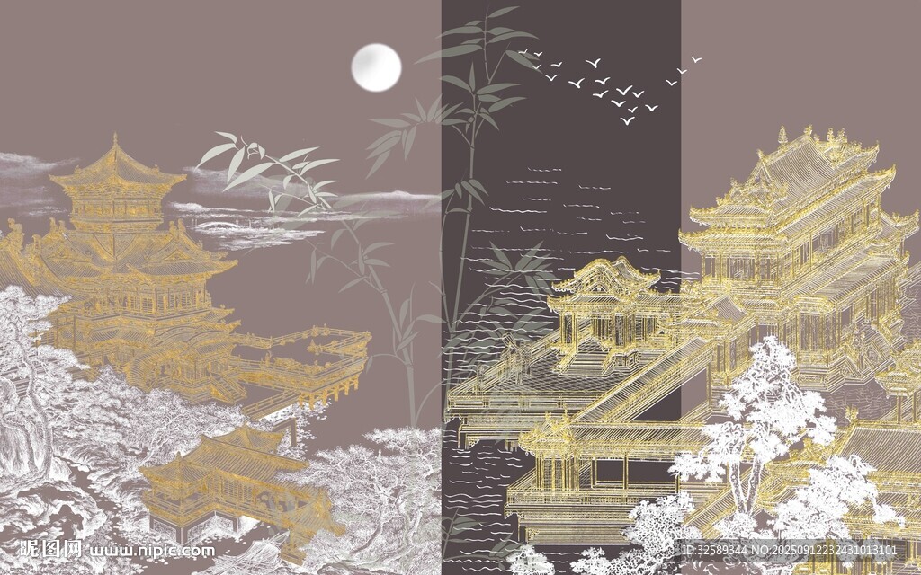 古風(fēng)山水月夜景致圖