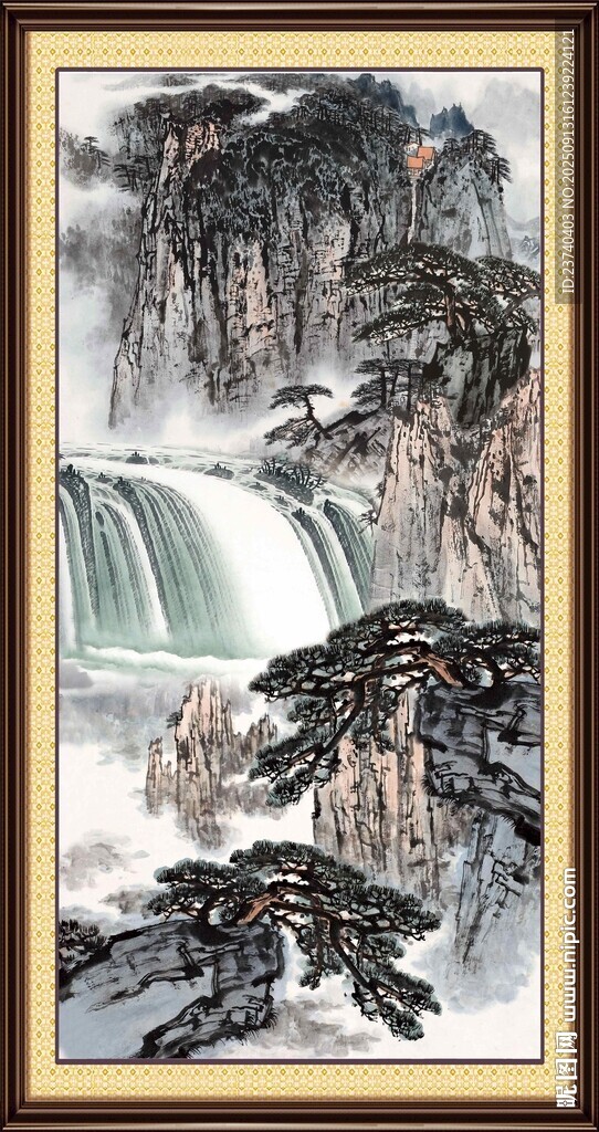 山水國畫瀑布景觀圖
