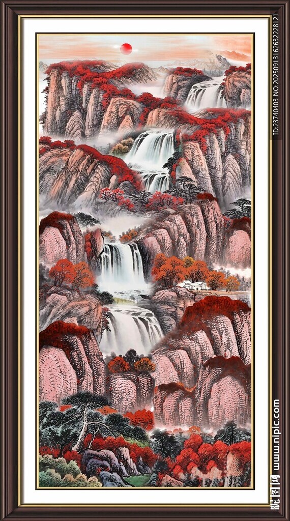 中式山水仙鶴圖