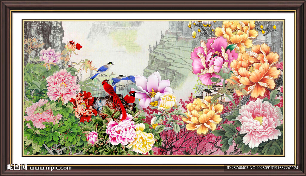 牡丹花國(guó)畫(huà) 