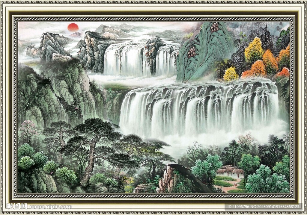 山水瀑布國畫風(fēng)景圖