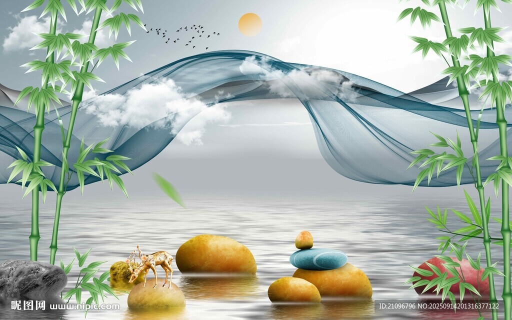 水墨風(fēng)山水間石景圖