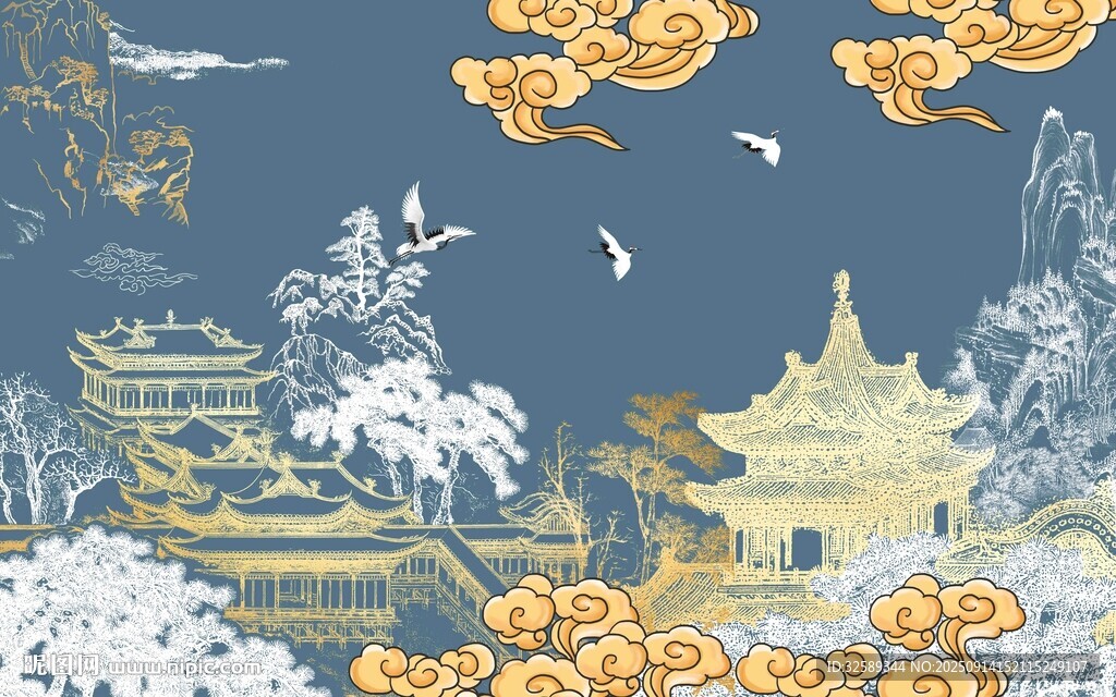 中式古風(fēng)山水樓閣圖景