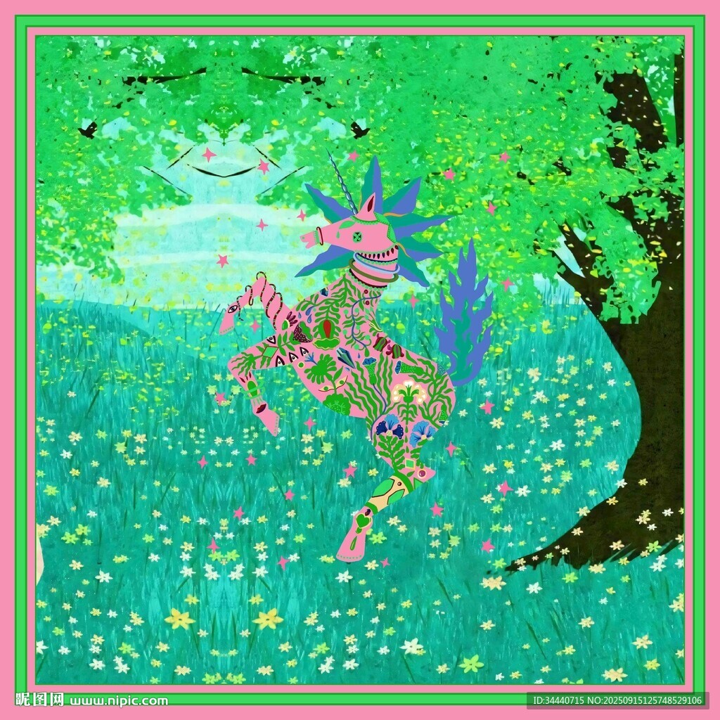 森林中夢幻起舞的彩色小馬 