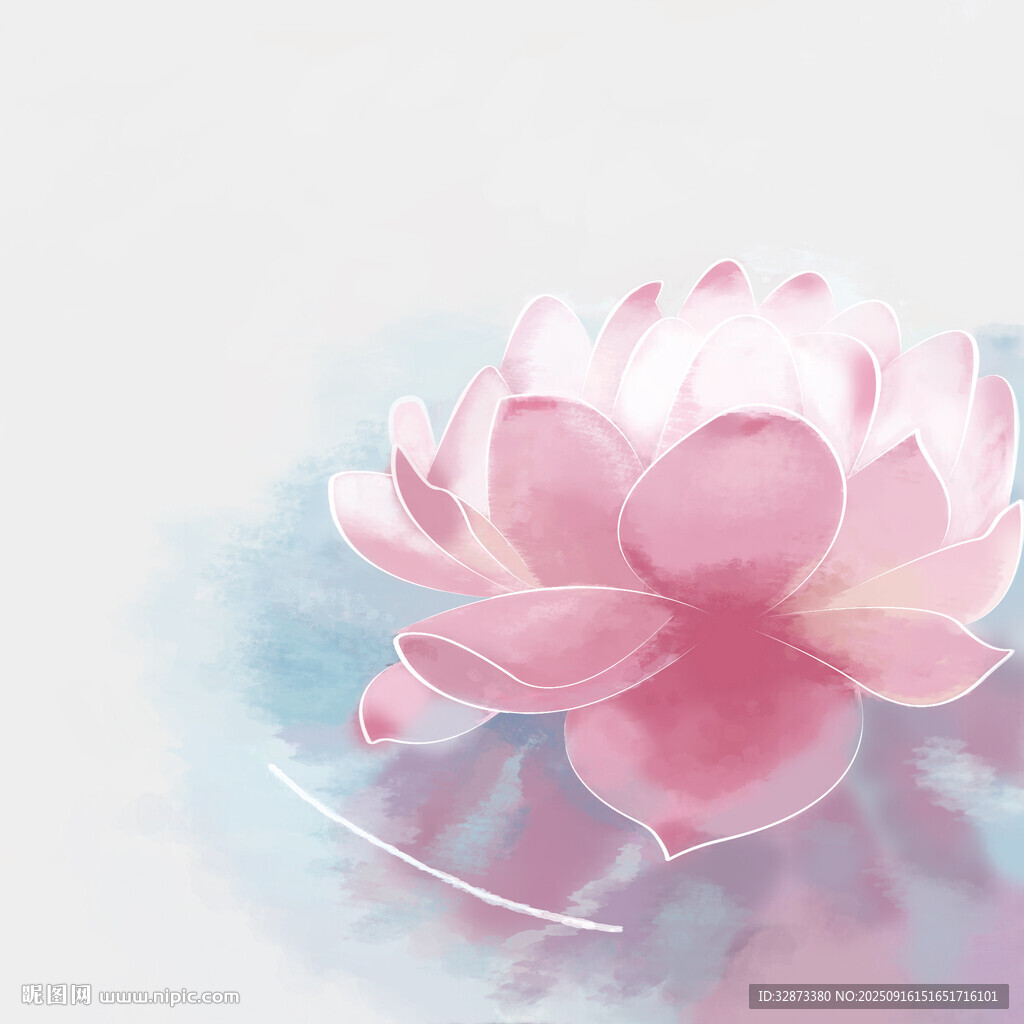 手繪植物花卉夢(mèng)幻粉色蓮花插畫