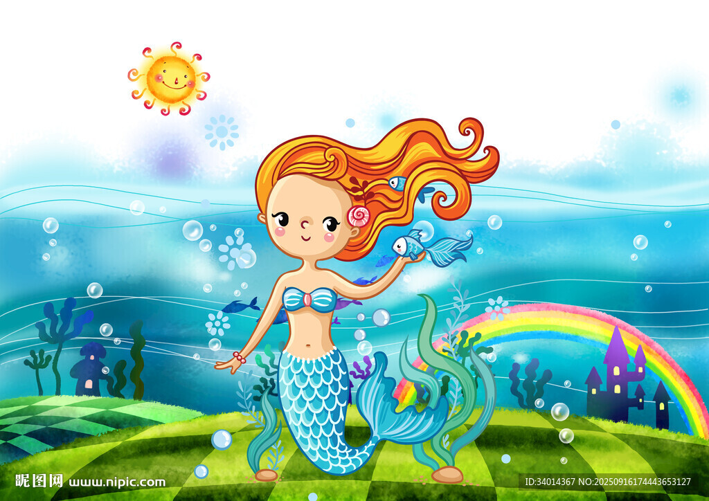 卡通海洋美人魚背景墻
