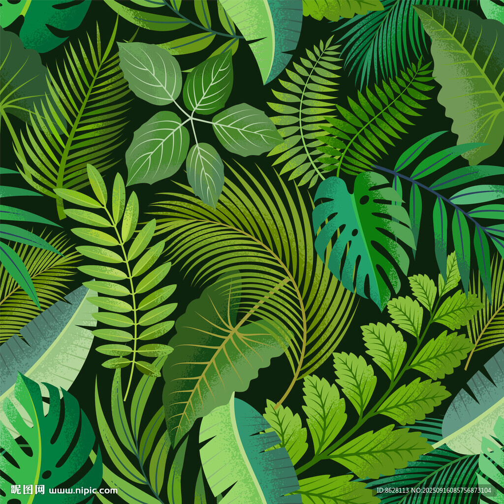 熱帶繁茂綠植背景圖數(shù)碼印花無縫