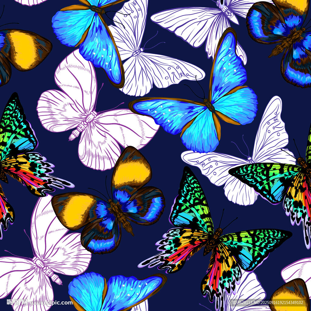 多彩蝴蝶圖案背景紋理四方連續(xù)數(shù)