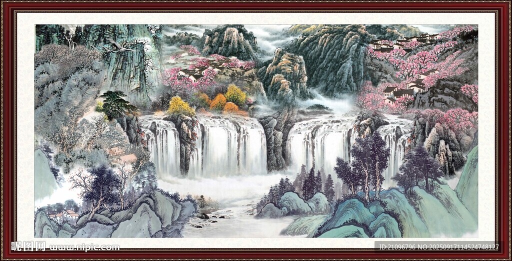 中式山水瀑布風(fēng)景圖
